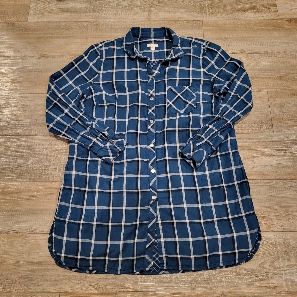 J.Jill Woven Button Up Tunic Shirt Flannel With Pockets Womens Size Medium
